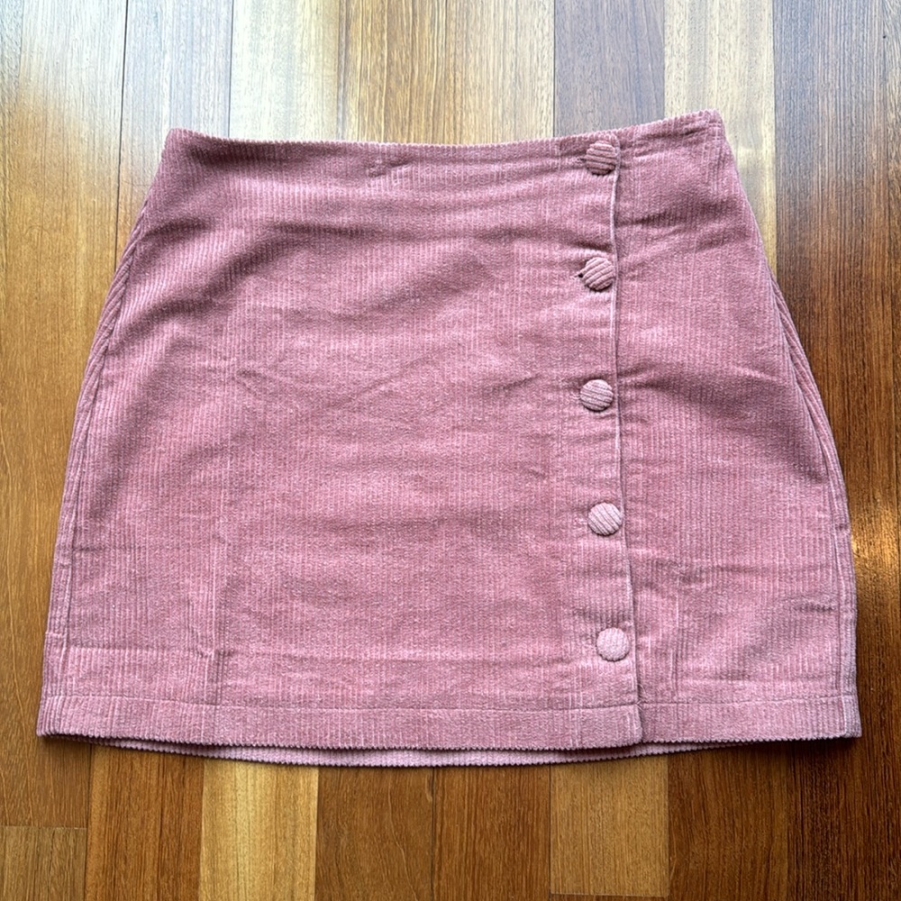 Lulu’s Pink Mauve Corduroy Mini Skirt with Buttons